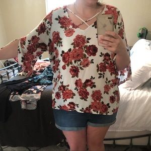 TORRID floral 3/4 length bell sleeve top